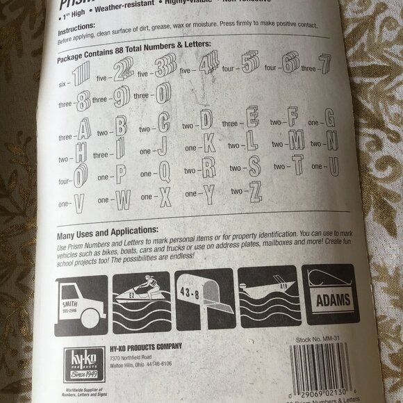 HY-KO Products Self-Adhesive Prism Numbers - Self-Stick 26 Letters - MM-33N - Picture 2 of 5